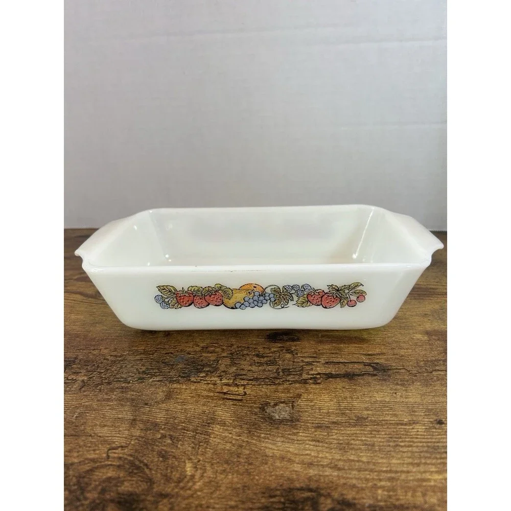 VTG Anchor Glass Fire King  Nature's Bounty  1 Qt Baking Casserole Dish Loaf Pan